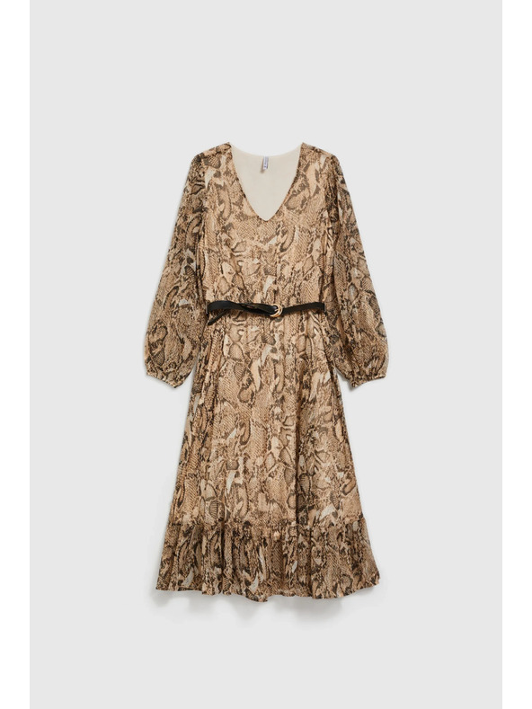 Moodo Béžové šaty s nafouklými rukávy a zvířecím vzorem Moodo