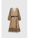 Moodo Béžové šaty s nafouklými rukávy a zvířecím vzorem Moodo