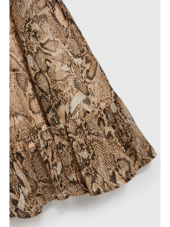 Moodo Béžové šaty s nafouklými rukávy a zvířecím vzorem Moodo