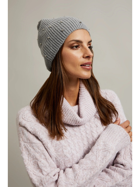 Moodo Žebrovaná čepice s perličkami šedá Moodo