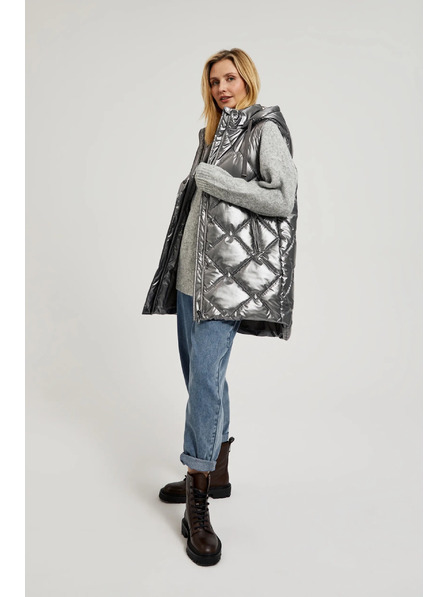 Moodo Prošívaná vesta s kapucí stříbrná Moodo