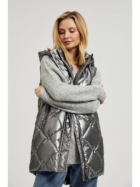 Moodo Prošívaná vesta s kapucí stříbrná Moodo