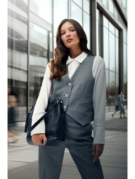 Moodo Elegantní vesta šedá se stříbrnými knoflíky Moodo