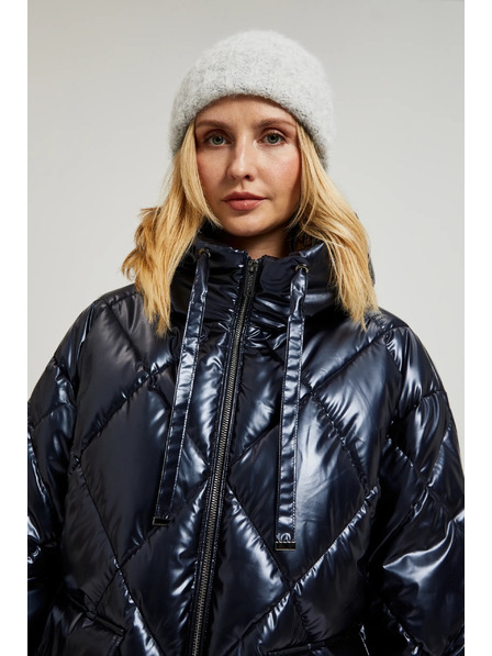 Moodo Prošívaná metalická bunda s kapucí tmavě modrá Moodo