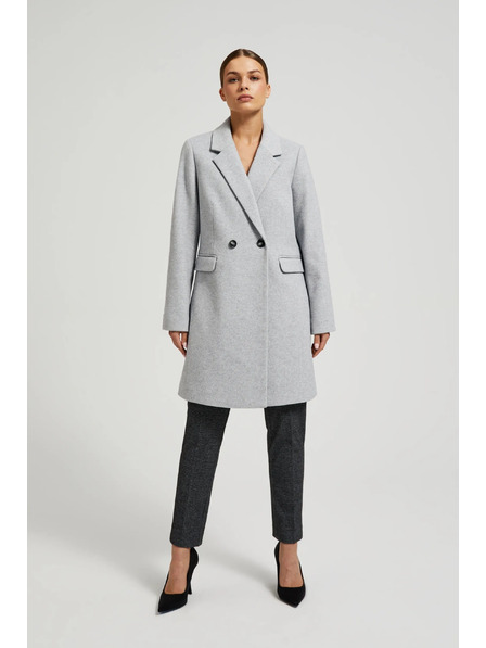 Moodo Jednoduchý šedý kabát zapínaný na knoflíky Moodo