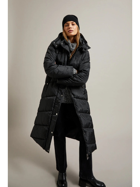 Moodo Dlouhá prošívaná bunda s kapucí černá Moodo