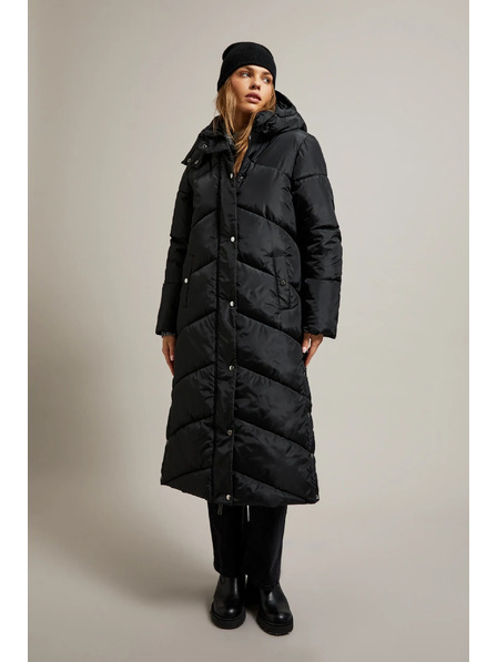 Moodo Dlouhá prošívaná bunda s kapucí černá Moodo
