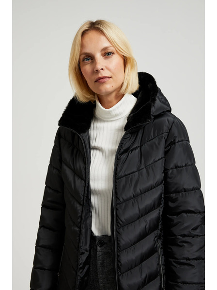 Moodo Prošívaná bunda s kapucí a zapínatelnými kapsami černá Moodo