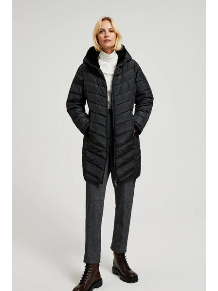 Moodo Prošívaná bunda s kapucí a zapínatelnými kapsami černá Moodo