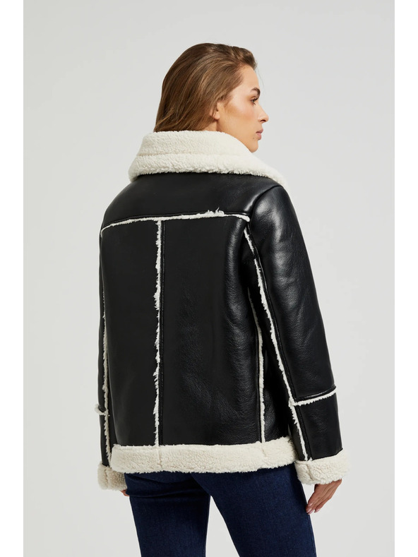 Moodo Černá bunda s kožešinovým límcem Moodo