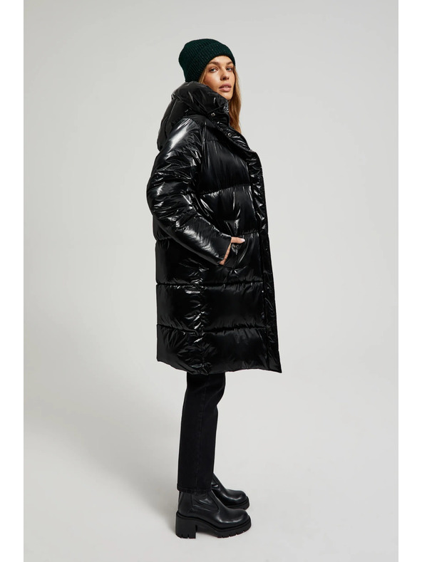 Moodo Dlouhá bunda s kapucí černá Moodo
