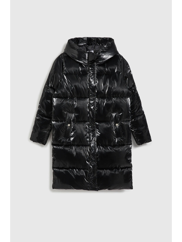 Moodo Dlouhá bunda s kapucí černá Moodo