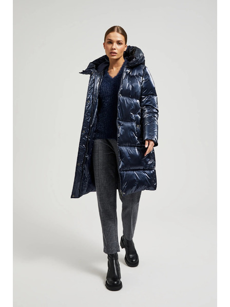 Moodo Dlouhá metalická bunda navy Moodo