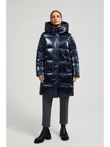 Moodo Dlouhá metalická bunda navy Moodo