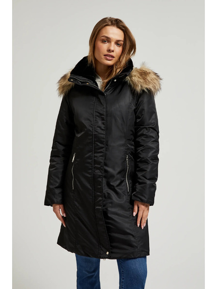 Moodo Zimní bunda s kožešinovým kapucí černá Moodo