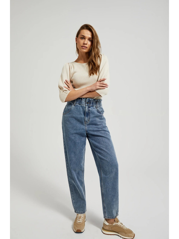 Moodo Modré bavlněné džíny s vysokým pasem Moodo