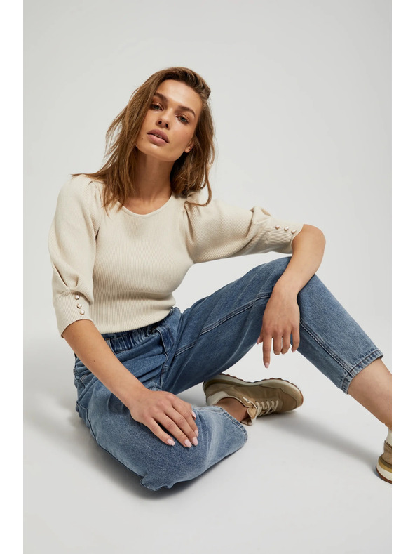 Moodo Modré bavlněné džíny s vysokým pasem Moodo