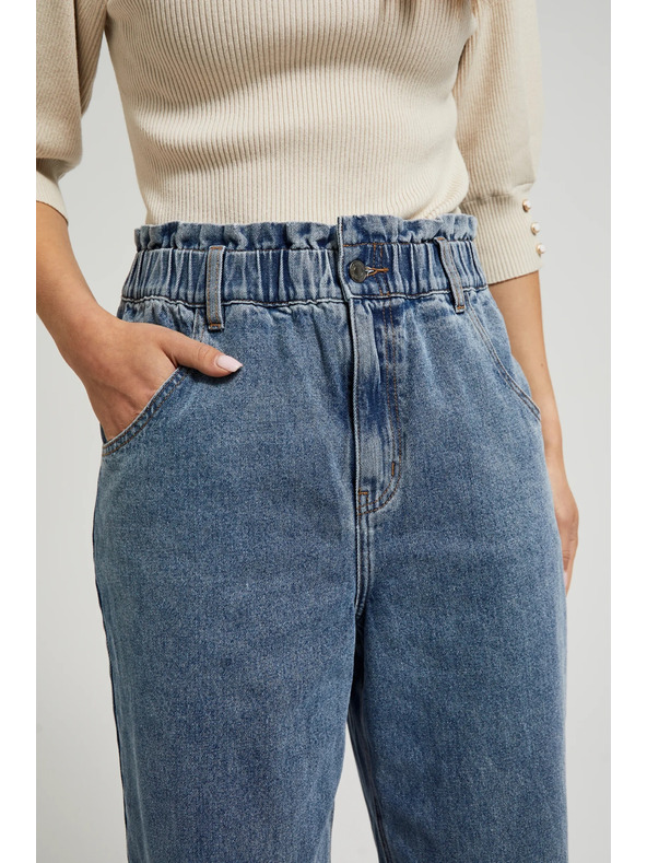 Moodo Modré bavlněné džíny s vysokým pasem Moodo