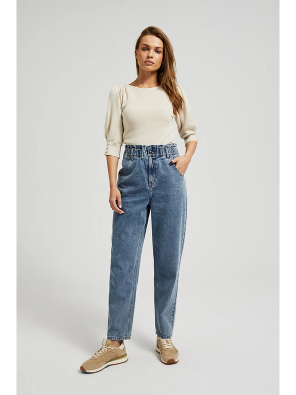 Moodo Modré bavlněné džíny s vysokým pasem Moodo