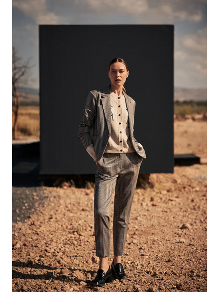 Moodo Elegantní béžové kalhoty v pepito vzoru Moodo