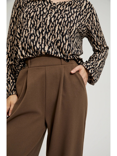 Moodo Béžové kalhoty s širokými nohavicemi a knoflíky Moodo