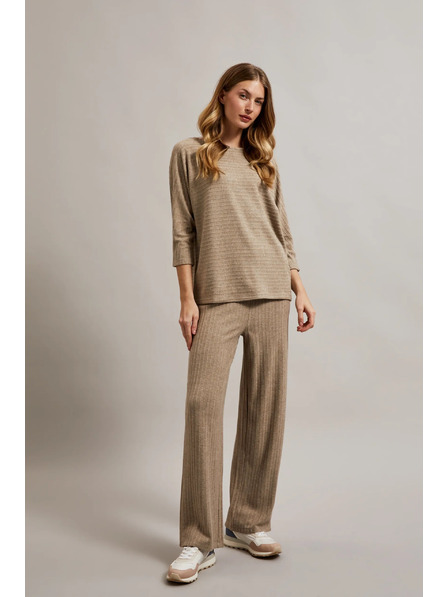 Moodo Žebrované kalhoty s metalickou nitkou béžové Moodo