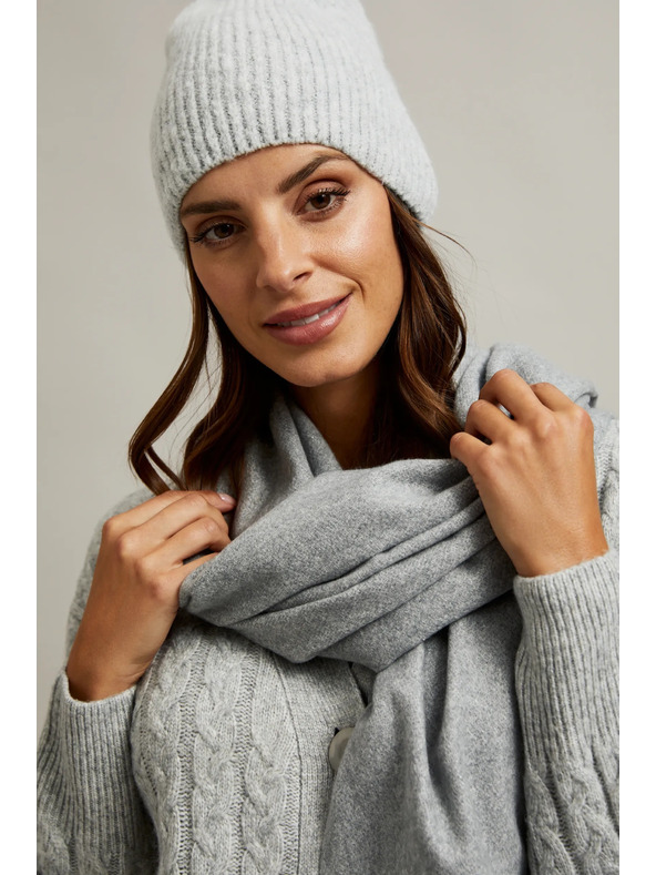 Moodo Hladká světle šedá šála se střapci Moodo