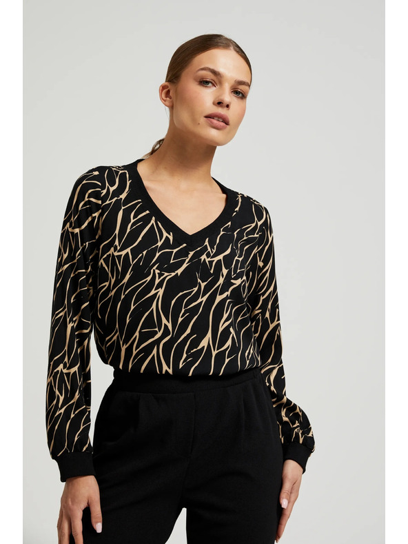 Moodo Viskózová košile s výstřihem do V černá Moodo