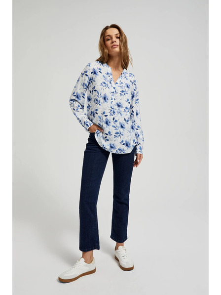 Moodo Bílá košile s květinovým potiskem a dlouhými rukávy Moodo