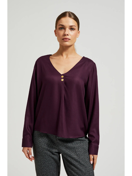 Moodo Košile s výstřihem do V a ozdobnými knoflíky fialová Moodo