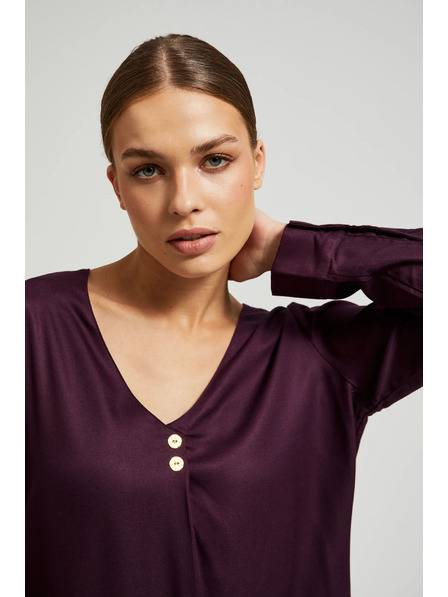 Moodo Košile s výstřihem do V a ozdobnými knoflíky fialová Moodo