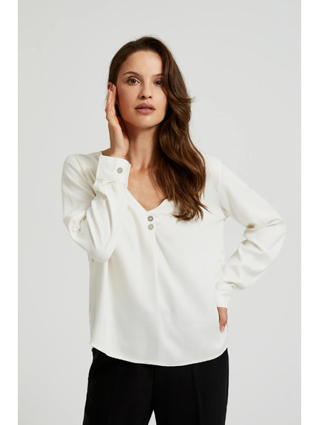 Moodo Košile s výstřihem do V a ozdobnými knoflíky bílá Moodo