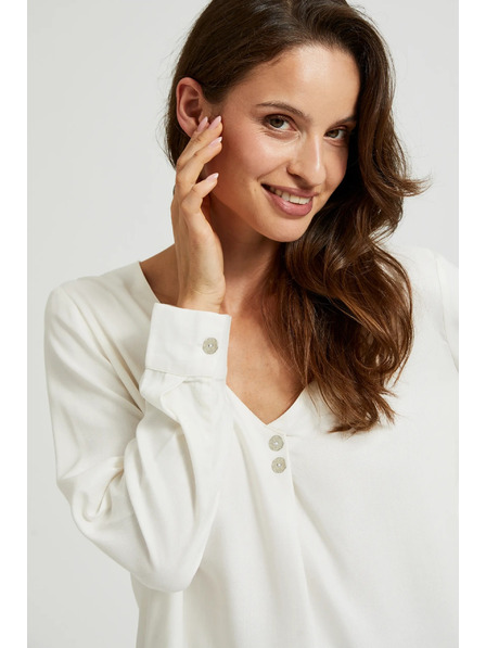 Moodo Košile s výstřihem do V a ozdobnými knoflíky bílá Moodo