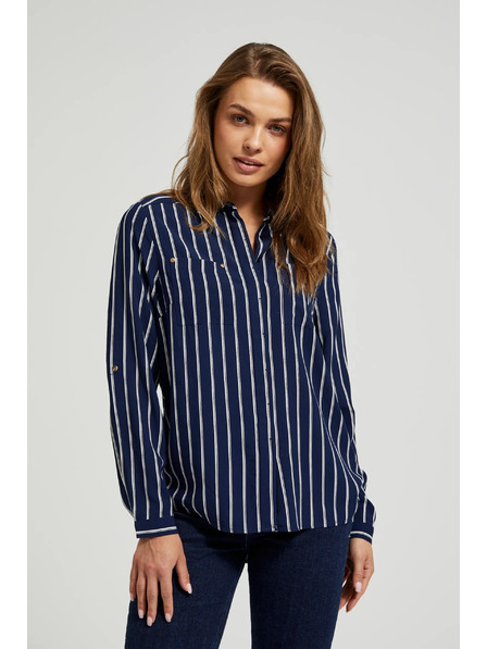 Moodo Tmavě modrá pruhovaná košile s kapsami Moodo