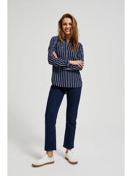 Moodo Tmavě modrá pruhovaná košile s kapsami Moodo