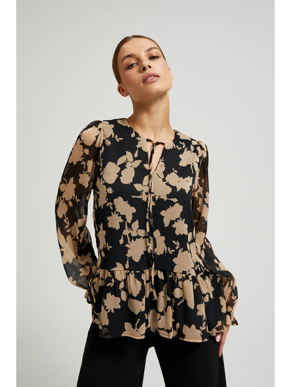 Moodo Černá košile s béžovým vzorem Moodo