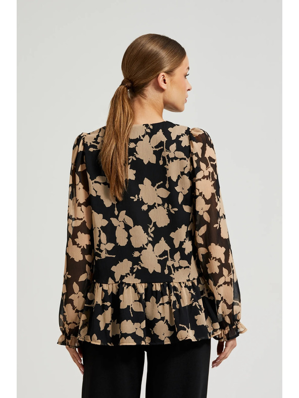 Moodo Černá košile s béžovým vzorem Moodo