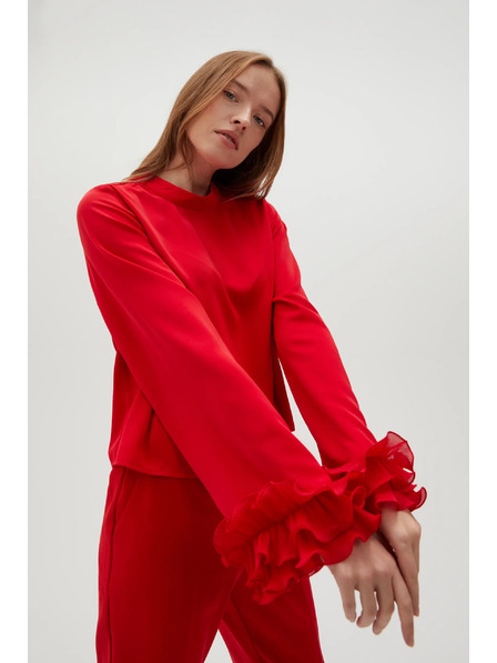 Moodo Červená košile s volány na rukávech Moodo