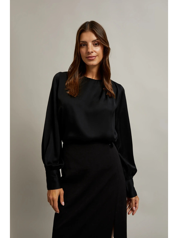 Moodo Elegantní košile černá s nabíranými rukávy Moodo