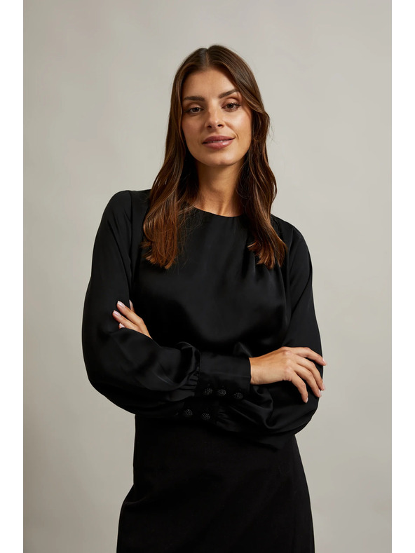 Moodo Elegantní košile černá s nabíranými rukávy Moodo
