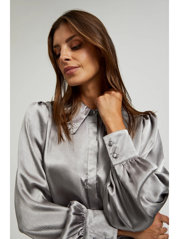 Moodo Stříbrná košile s nabíranými rukávy Moodo