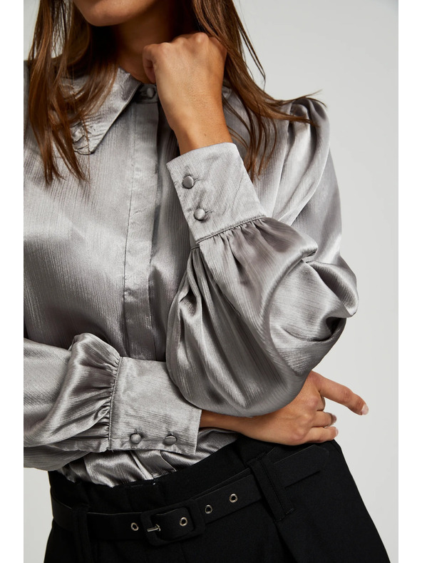 Moodo Stříbrná košile s nabíranými rukávy Moodo
