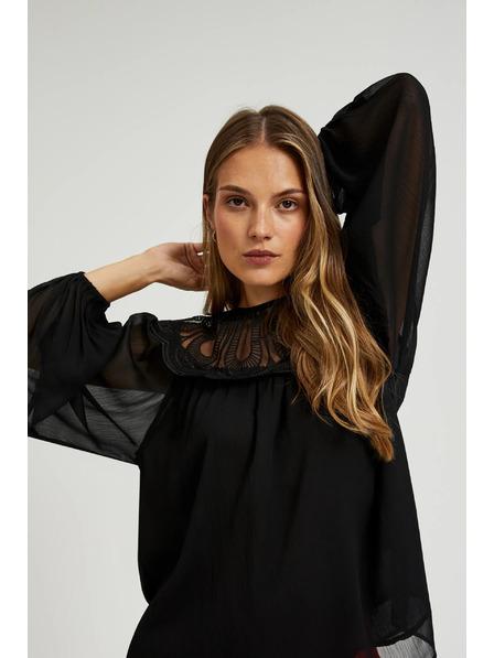 Moodo Černá košile s ozdobným výstřihem Moodo