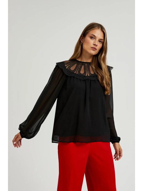 Moodo Černá košile s ozdobným výstřihem Moodo