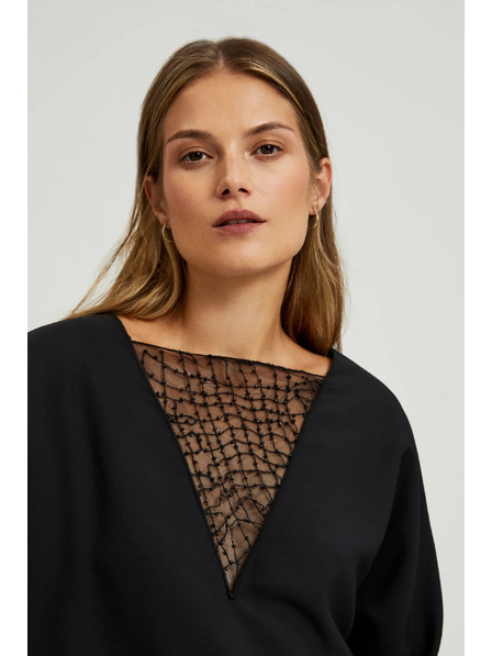 Moodo Černá halenka s ručně přišívanými korálky na výstřihu Moodo