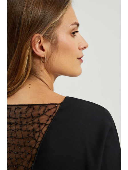 Moodo Černá halenka s ručně přišívanými korálky na výstřihu Moodo