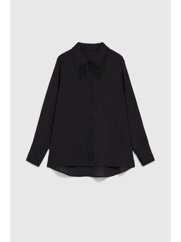 Moodo Černá halenka s ručně přišívanými korálky Moodo
