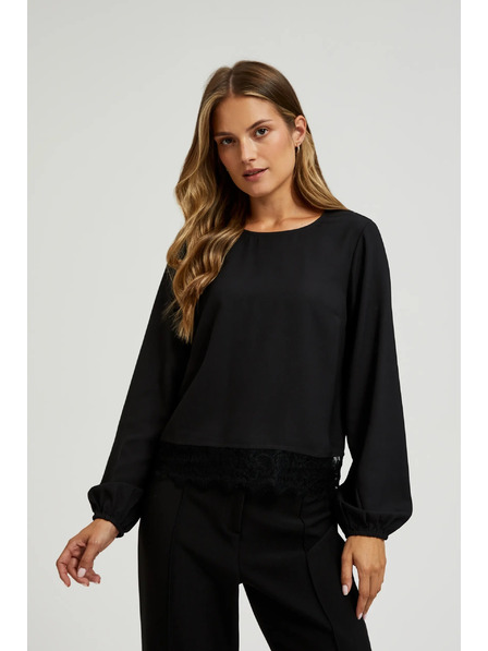 Moodo Černá košile s krajkou a nadýchnutými rukávy Moodo