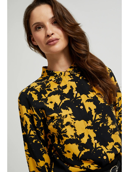 Moodo Viskózová košile s potiskem a límečkem žlutá Moodo