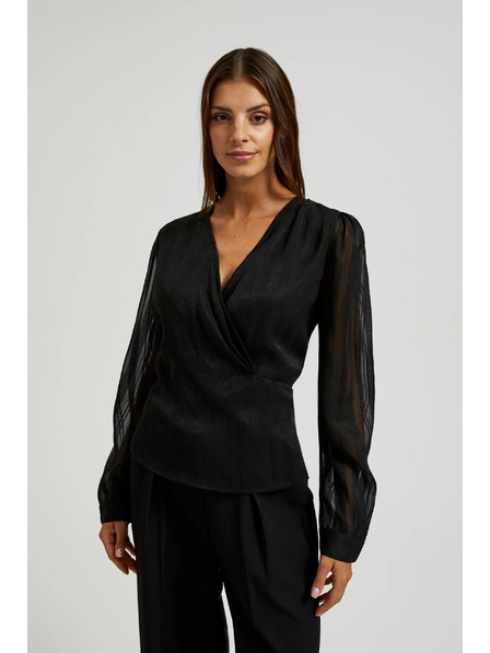 Moodo Elegantní košile černá s výstřihem do V Moodo
